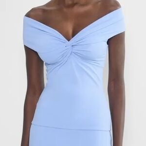 Aritzia Light Blue Off-Shoulder Twist Top